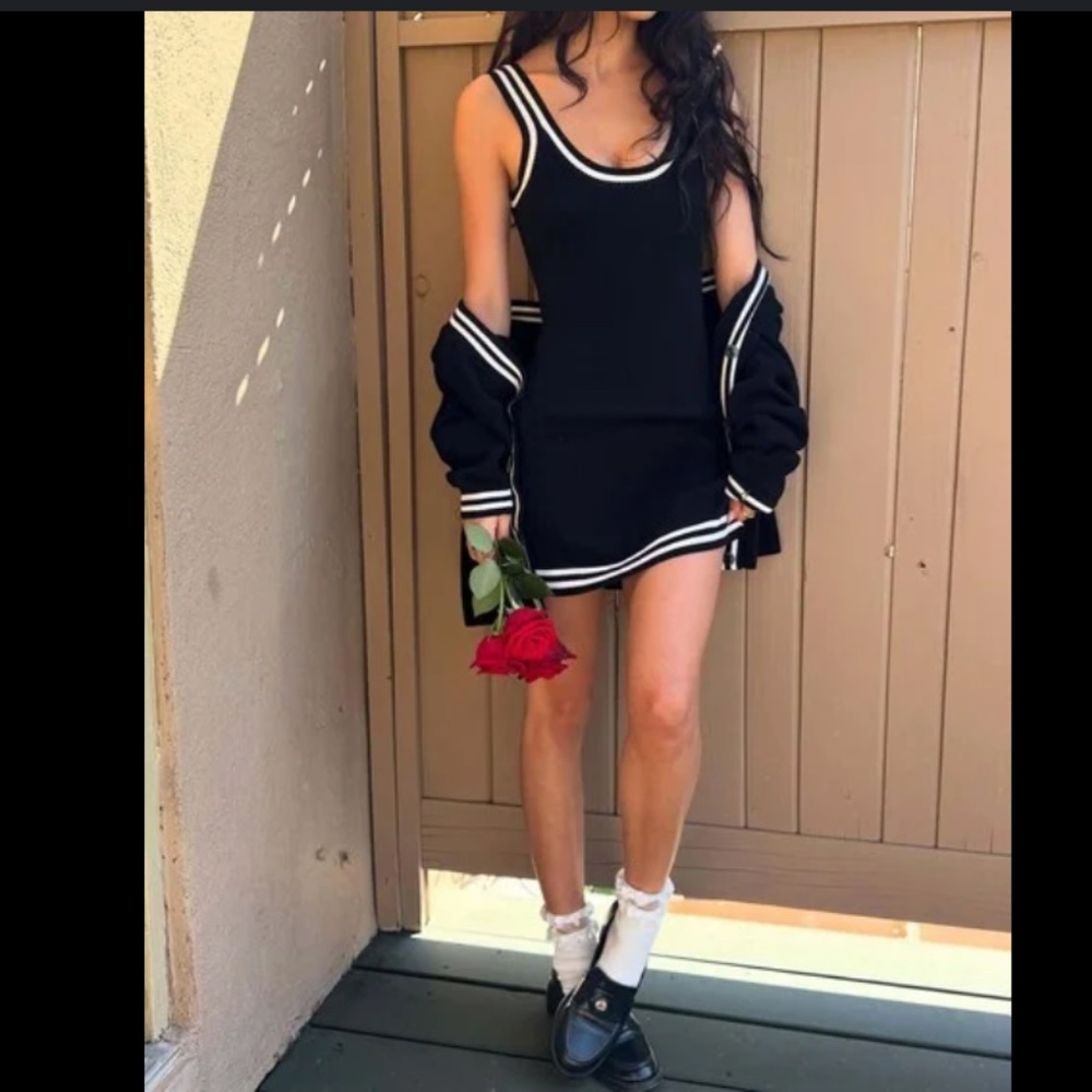 ALO Yoga Black Mini Dress with matching cardigan